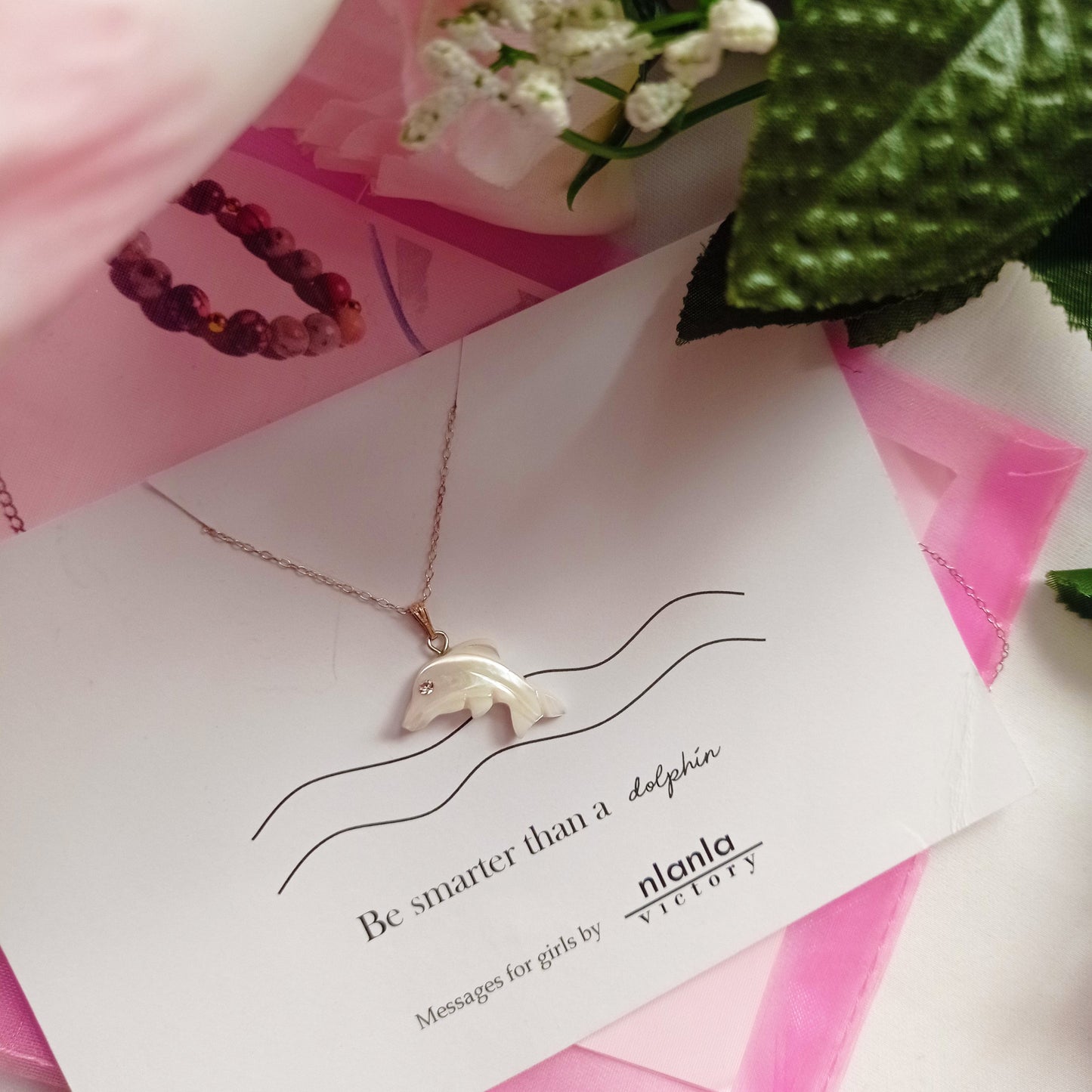 Dolphin necklace on 18 inch Sterling Silver Chain, Be Smarter Than A Dolphin Message, Personalised Gift, Affirmation Necklace, Affirmation Gift, Unique Gift Idea | by nlanlaVictory